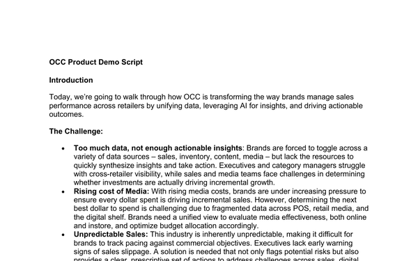 OCC demo script, product walkthrough by Dane Tomalin