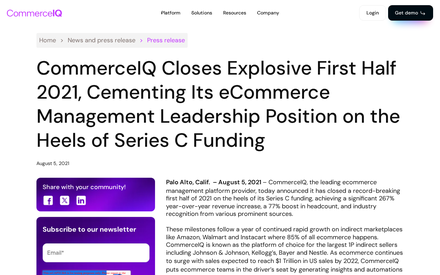 CommerceIQ Series C funding, explosive first half e-commerce leadership